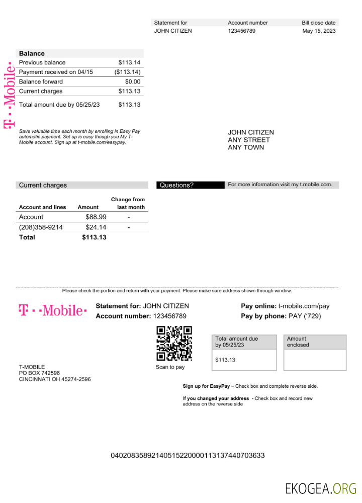 USA T Mobile utility bill Word and PDF template (1)